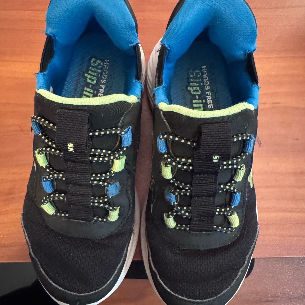 Sz 13 kids Skechers Black and Blue Sneakers with Sleek Mesh Design